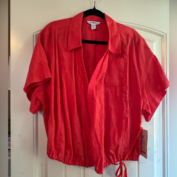 Athleta Playa TieCoral 100% Linen Blouse 3X, NWT - Picture 3 of 10